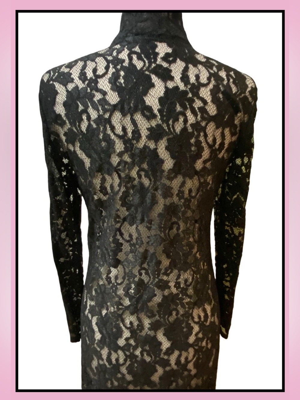 ASHLEE 2pc Black Stretch Lace Long Duster & Lined Pant Vintage Size M - Picture 6 of 11